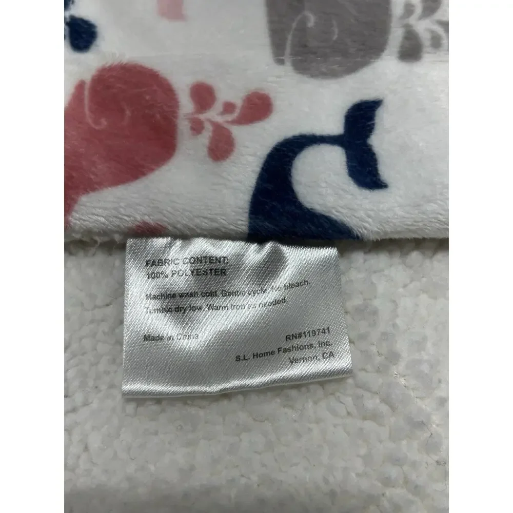 S.L. Home Fashions Whale Baby Blanket Pink Blue Gray Sherpa